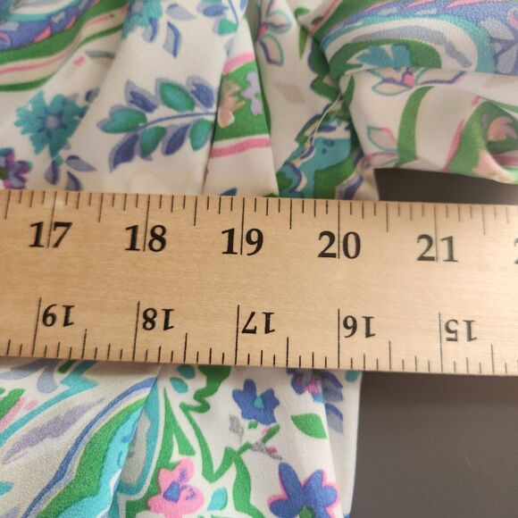 Entro S Green Paisley v-neck puff sleeve crop cottagecore Y2K Fairy Boho top - Picture 8 of 9